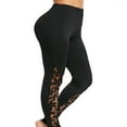 thumbnail image 2 of Women Elastic High Waist Leggings Solid Color Hollow Out Lace Hem Trousers, 2 of 6