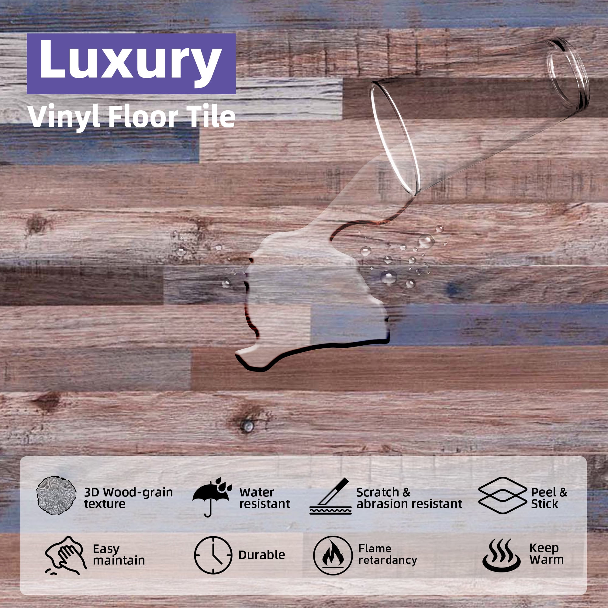 36-Pieces Aged Wood 12 MIL x 6 in. W x 36 in. Peel and Stick Vinyl Plank Flooring, Water Resistant PVC floor (54 sq.ft./Box)