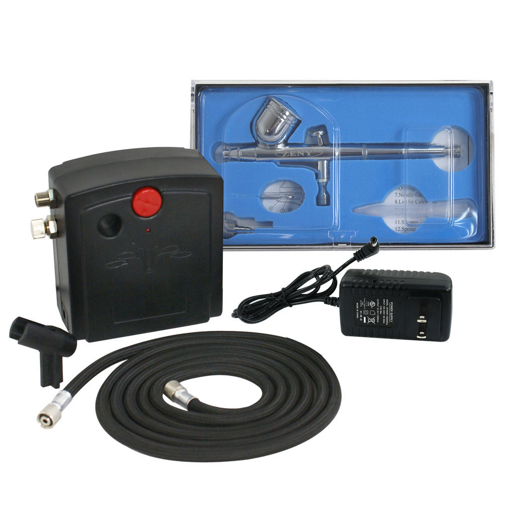 ZenStyle Airbrush Kit Mini Portable Air Compressor Hose Makeup, Cake, Tattoo, Nail, Hobby