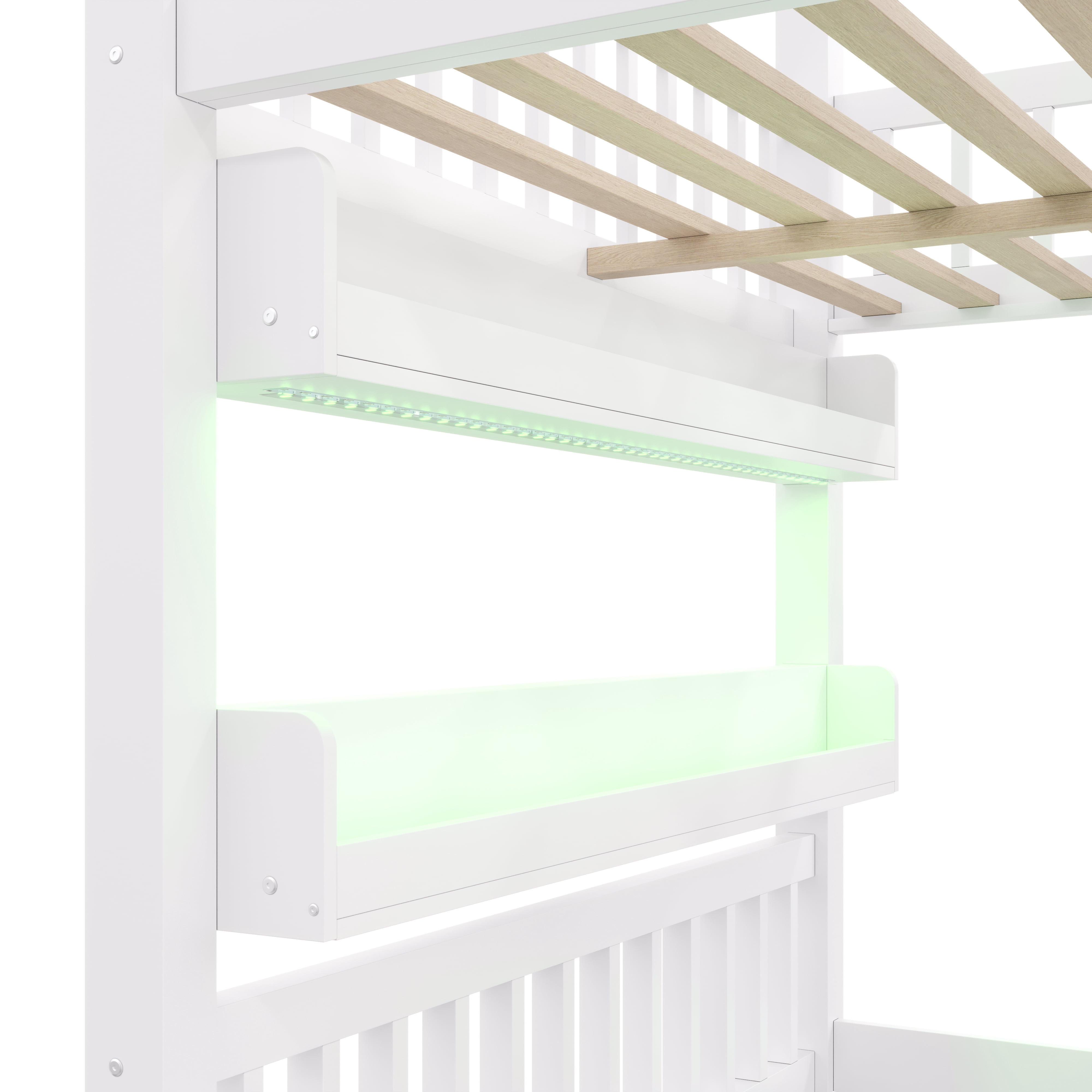 Euroco Wood Full over Full Bunk Bed with Staircase, House Bed with LED Light, White