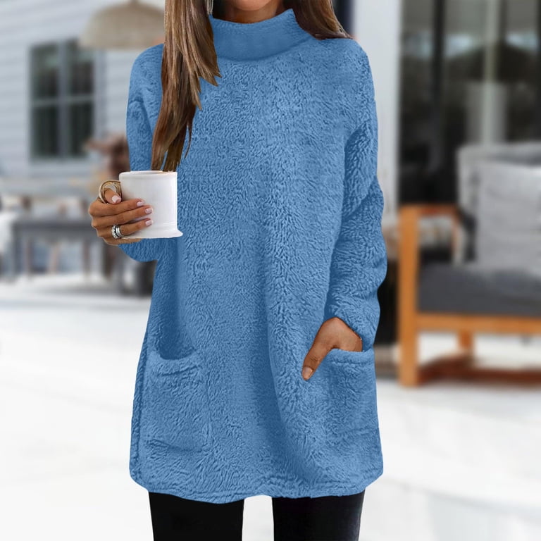 Heavy Fleece Fleece Turtleneck Womens Long High Neck Sweater