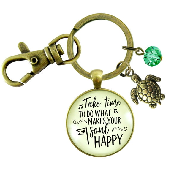 Turtle Gutsy Goodness Bronze Keychain Take Time to Make Soul Happy Life Theme Jewelry