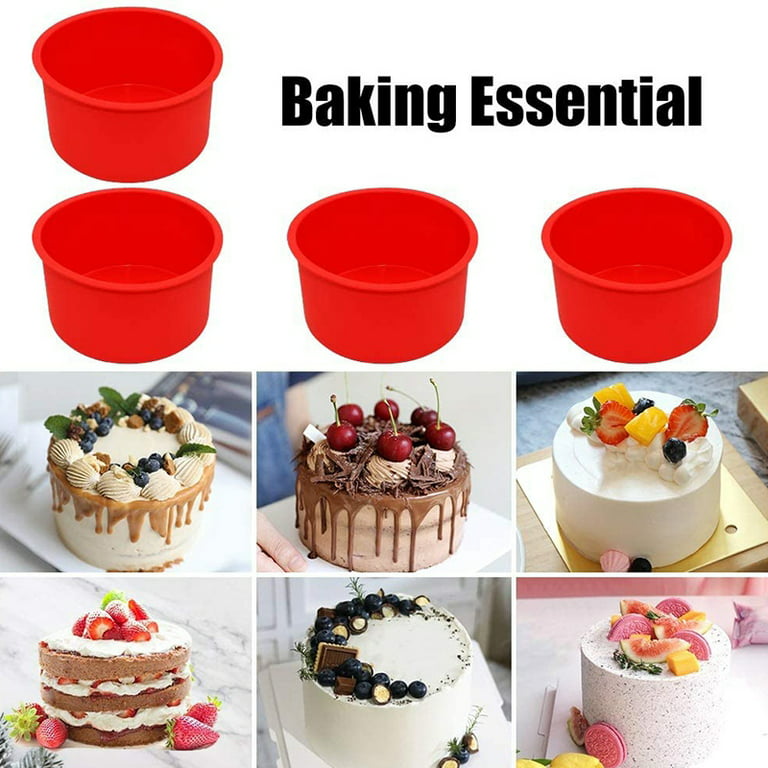 Silicone Mini Cake 4 Inch Round Baking Pan Non-Stick Silicone Baking Mold  Bakeware Pan Reusable Red, Set of 6 