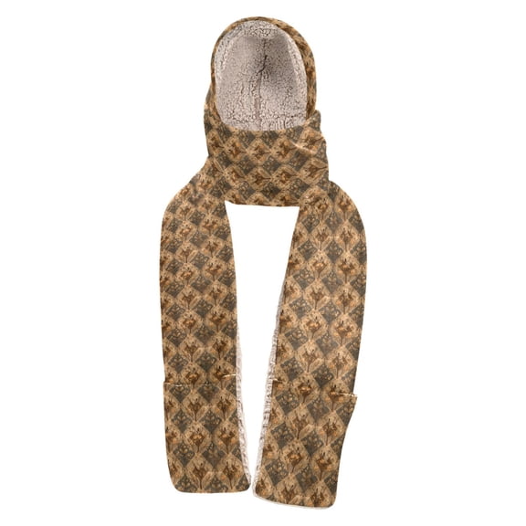 BZSMCE Warm Fleece Hood Scarf Wrap Winter Whimsy Pattern