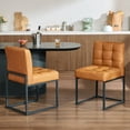 thumbnail image 4 of GrandNoor Brown Faux Leather Dining Chairs Set of 2, Mid-Century Modern Dining Room Chairs with Armless, Checkered Kitchen Chair with Metal Legs, 4 of 9