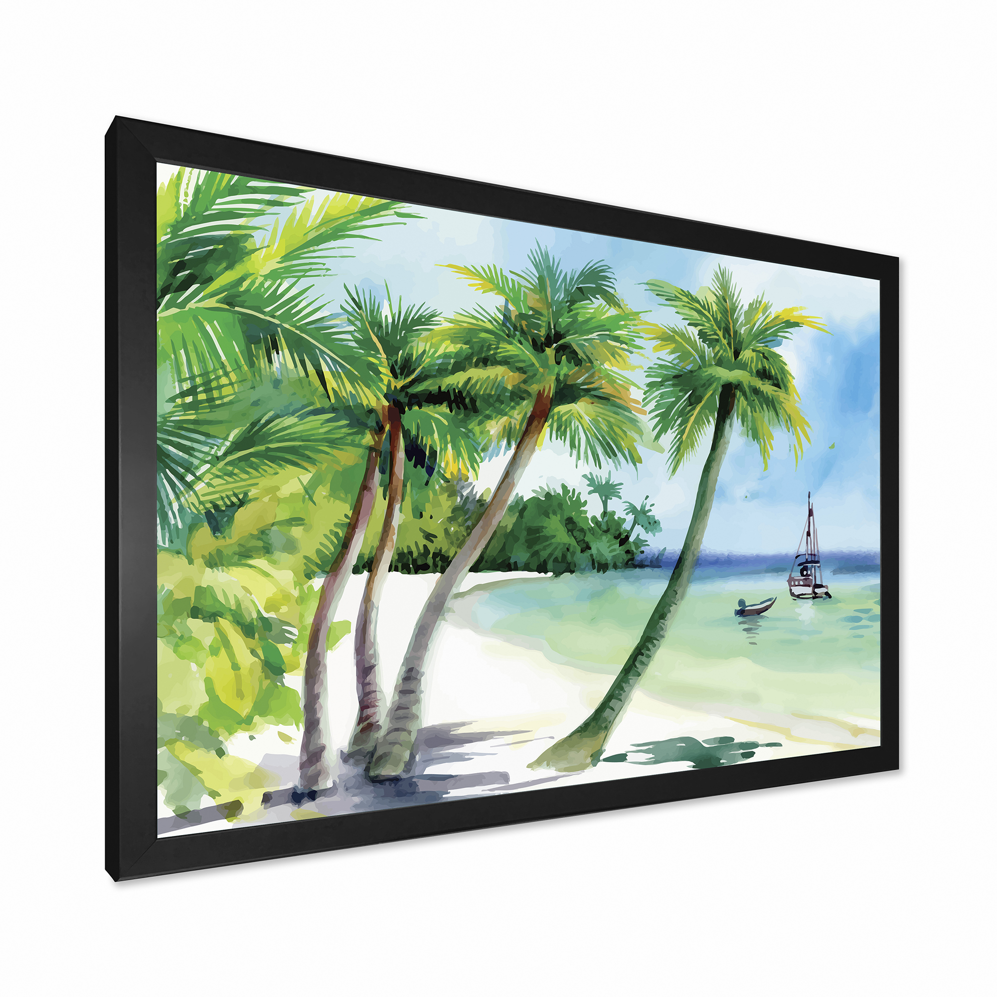 Designart 'Palm Trees With Summer Beach' Nautical & Coastal Framed Art Print