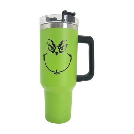 

40 oz Grinch Christmas Tumbler with Handle Adventure Travel Reusable Vacuum Quencher Tumbler Leak Resistant Lid Stainless Steel Insulated Cup Maintains Heat Cold Ice for Hours E