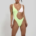 thumbnail image 3 of Hinvhai Plus size Swimsuits Women One-Piece Swimwear Contrast Solid Color Swimsuit Bikini Swimming Beachwear Green 4(S), 3 of 9
