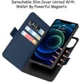 thumbnail image 2 of 2-in-1 Magnetic Detachable Wallet Case for iPhone 13, Card Slots Holder Genuine Leather Kickstand Shockproof Wrist Lanyard Strap Removable Flip Cover 5G 6.1",Blue, 2 of 7