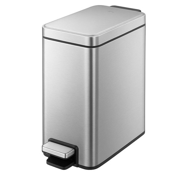 EKO Bote de basura Genie 5L Acero Inoxidable, cubo de basura pequeño, con cubo interior, ideal para baño, cierre suave, pedal resistente