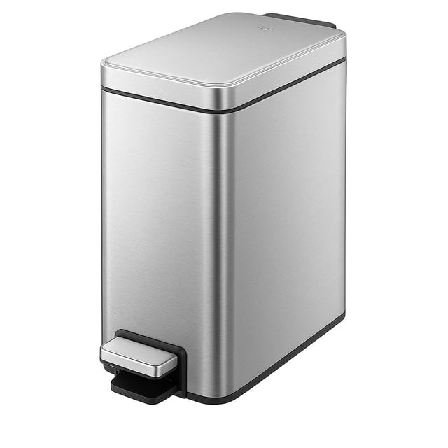 EKO Bote de basura Genie 5L Acero Inoxidable, cubo de basura pequeño, con cubo interior, ideal para baño, cierre suave, pedal resistente