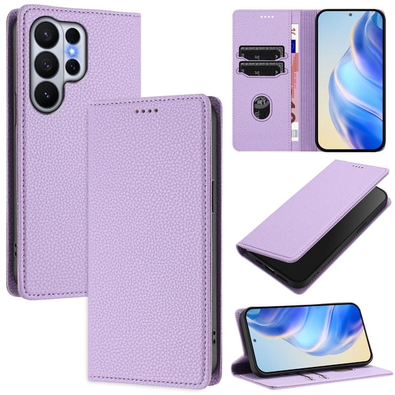 Allytechgroup Wallet Case for Samsung Galaxy S26 Ultra, Premium Faux Leather Flip Cover with Cards Slots RFID Blocking Anti-Scratch Protection Phone Case for Women Men, Purple
