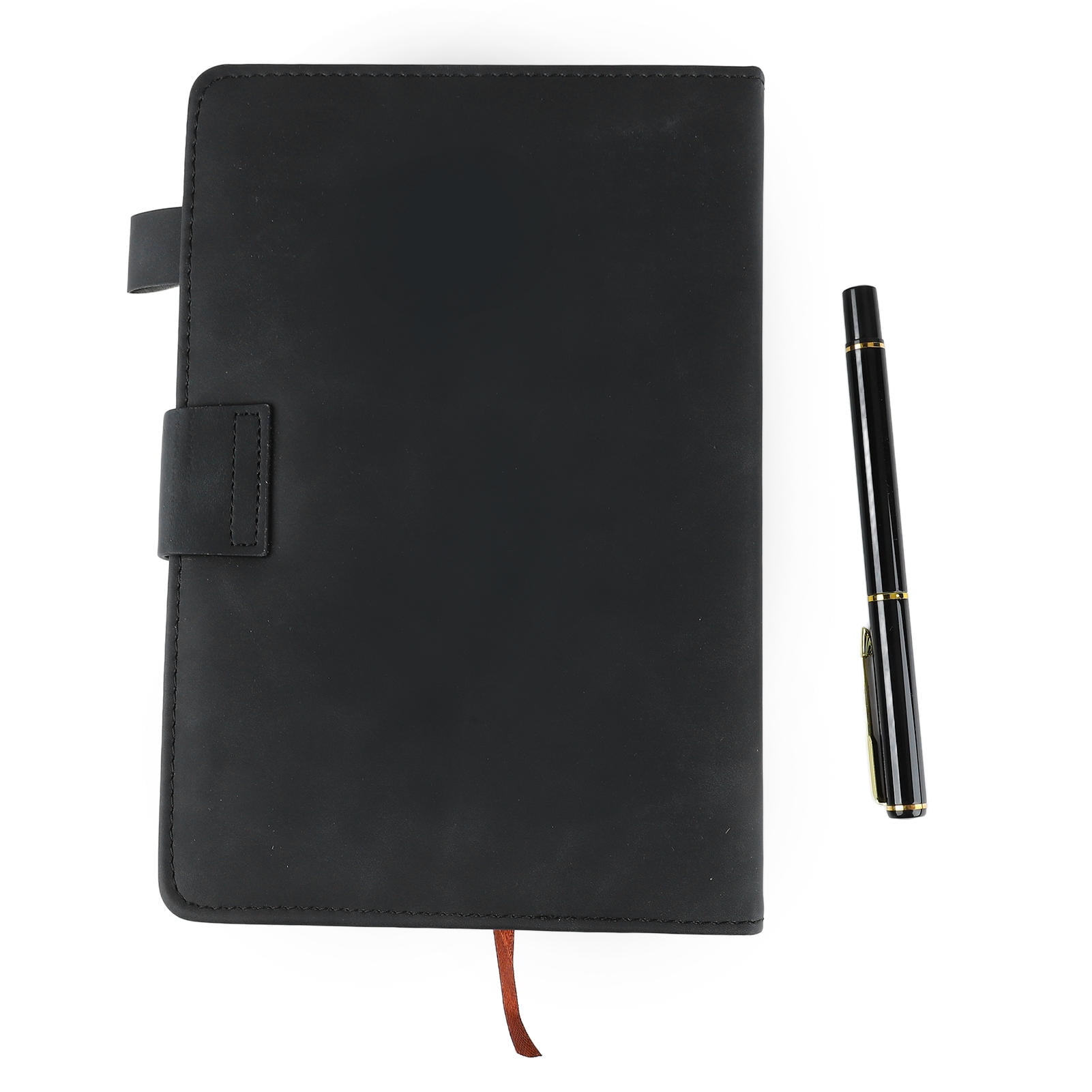 YAHHU A5 PU Leather Notebook – 232 Pages, Lined, Ink-Resistant, Ribbon Bookmark–Black