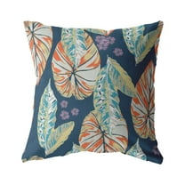Tropics Suede Blown and Closed Pillow Orange on Dark Blue 16"x16"