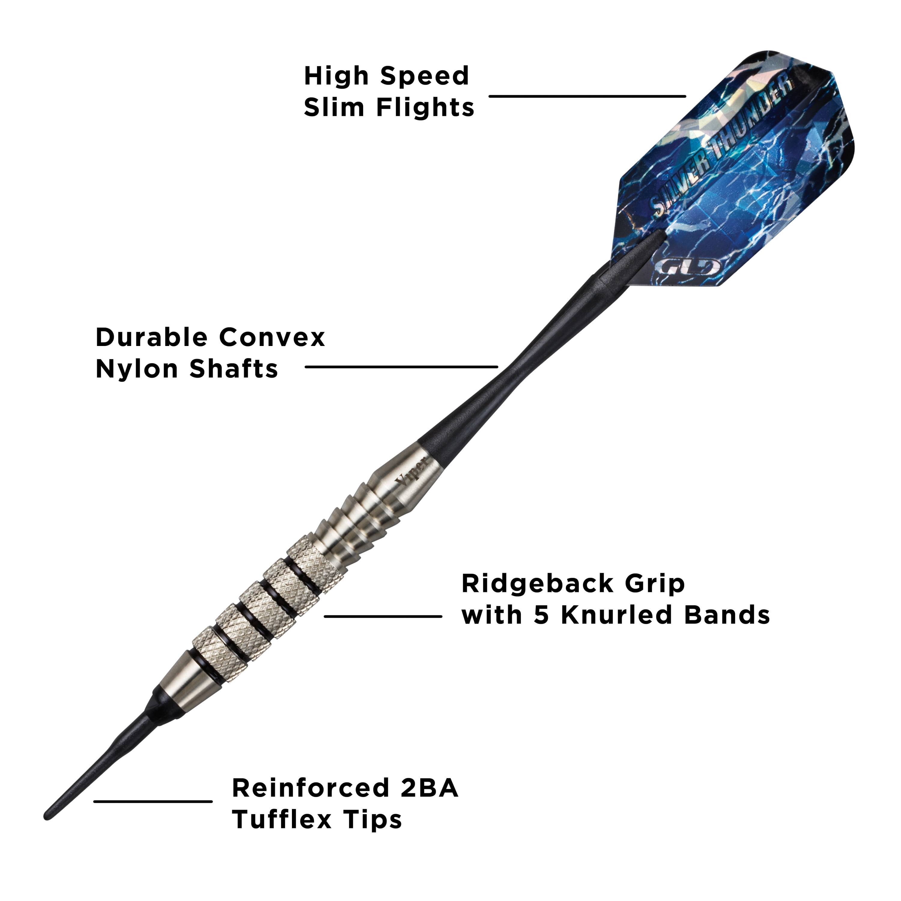 Viper Silver Thunder Soft Tip Dart Set, 5 Knurled Rings, 18 Grams