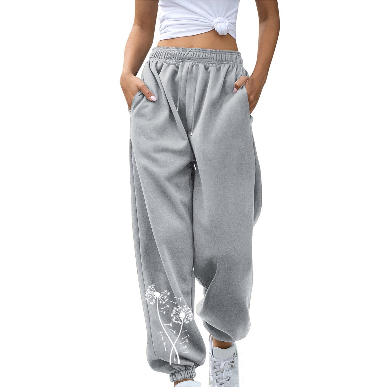 Sweatpants Women Pants Women Tapered Casual Bottoms with Large Pockets High  Rise Sweatpants Baggy D53 