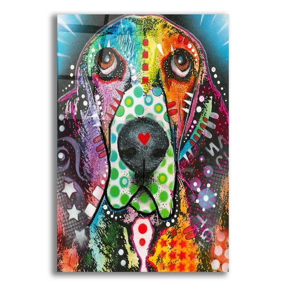 Epic Art 'Basset Hound Original' by Dean Russo, Acrylic Glass Wall Art, 16"x24"