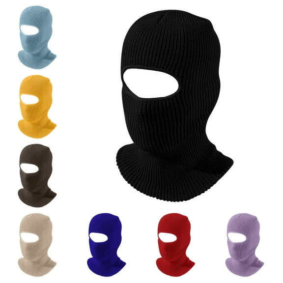 Qcmgmg 1 Hole Ski Mask Winter Knitted Balaclava Warm Full Face Mask Windproof Head Cover for Men Women Sports Outdoor Black