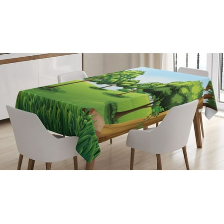 

Forest Tablecloth A Clear Day in the Woods Theme Cartoon Drawing Style Idyllic Summer Rectangular Table Cover for Dining Room Kitchen 60 X 84 Inches Green Pale Blue Caramel by Ambesonne