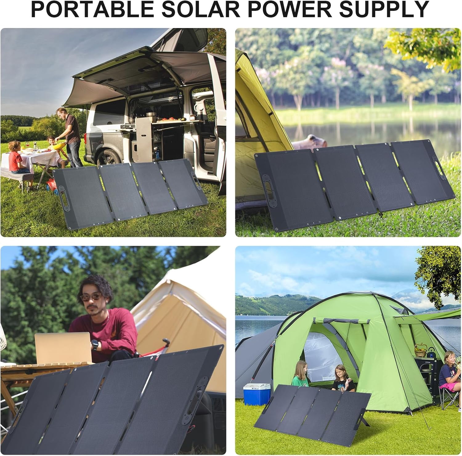 100 Watt Portable Solar Panel for Power Station, Foldable Solar Panel Solar Charger IP65 Waterproof, 100W Solar Panel Power Backup w/3 Kickstands Cable for Camping RV Blackout Off Grid Outdoor