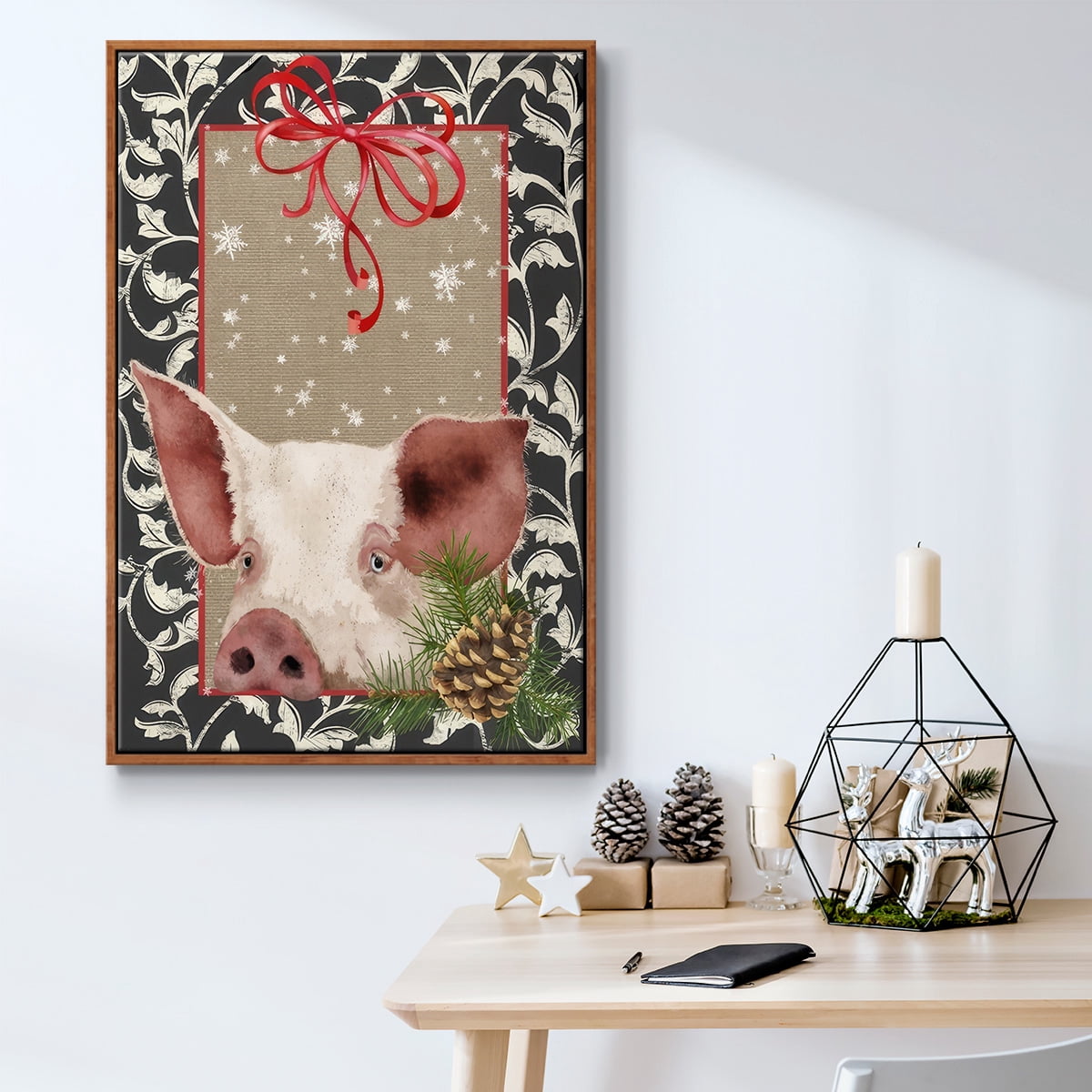 County Christmas Farm II - Framed Gallery Wrapped Holiday Canvas - 25 x 37 - Rosewood Frame