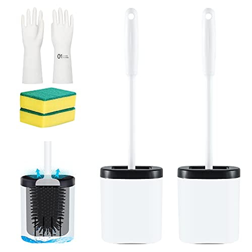 POPTEN Toilet Bowl Cleaning Brush and Holder Set for Bathroom Storage and Organi 