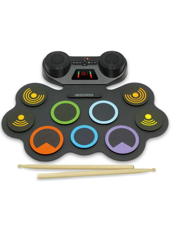 Croove Rechargeable Electronic Drum Set with Headphone Jack - 9 Drum Pads & 2 Pedals
