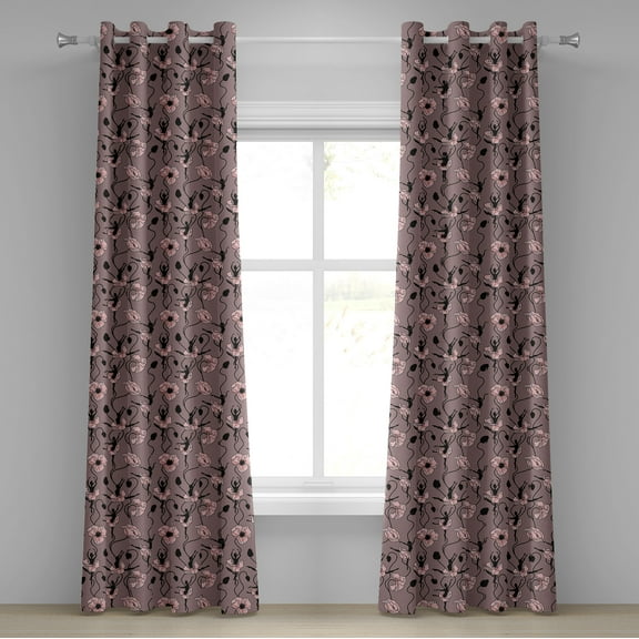 Ambesonne Abstract Grommet Curtain, Dancers and Flowers, 50" x 72", Rose Black Dried Rose