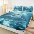 thumbnail image 4 of Feelyou Undersea White Shark Full Size Sheets for Men Boys, Sunlight Sea Animal Bed Sheets, Blue, 4-Piece, 4 of 5