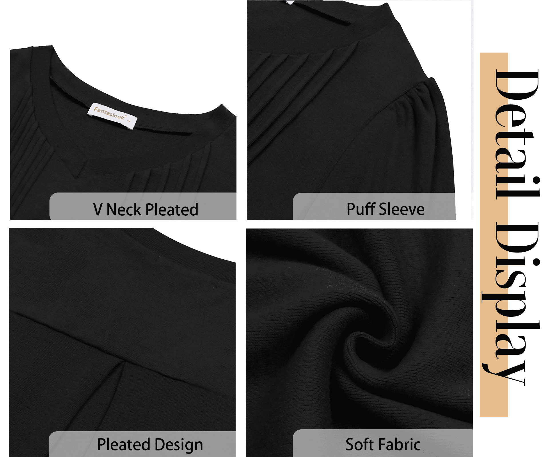 Fantaslook Long Sleeve Shirts for Women Fall Tops Dressy Casual Blouses Pleated V Neck Tunic Tops