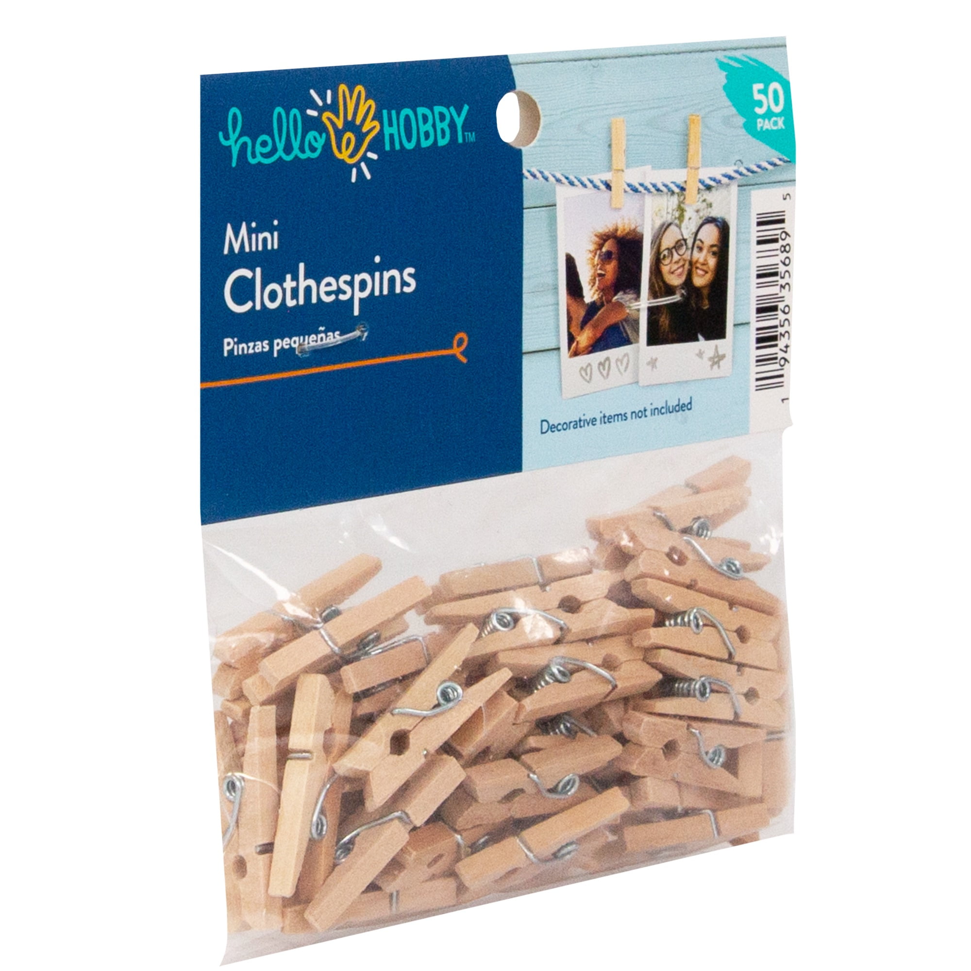 Hello Hobby Mini Wooden Clothespins 50-Pack for Crafts and Display