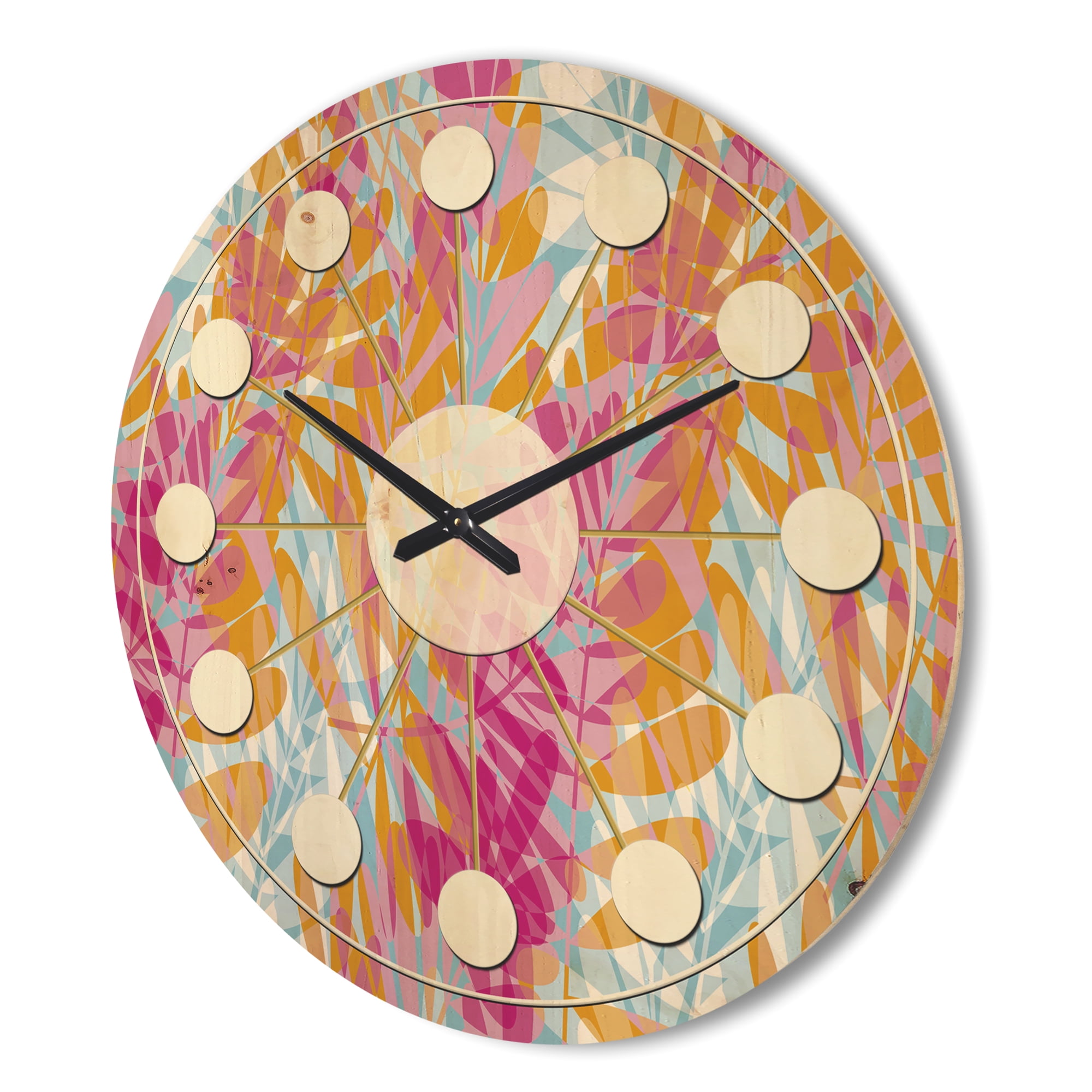 Designart 'Floral Retro Pattern XI' Mid-Century Modern Wood Wall Clock