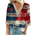 thumbnail image 2 of Feancey Women 3/4 Sleeve Tops American Flag Distressed Print Shirts Lace V Neck Casual Plus Size Blouses 2025 Memorial Day Patriotic Shirt Clearance Sales,Red,S, 2 of 5