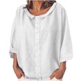 thumbnail image 1 of ICHUANYI Clearance Women's Fashion Solid Color Tops Long Sleeved Loose Cotton And Linen Loose Shirt Blouse Round Neck Casual Tops(White, M) ICHUANYI WER2023081113907, 1 of 7