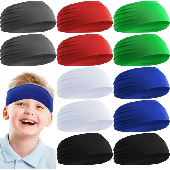 12 Pieces Boys Sports Headbands,Kids Soft Athletic Sweatbands Headband Sweat Bands,Moisture Wicking Elastic Hairband,6 Colors Kids Sweatbands,Basketball Soccer Headband for Boys Girls Toddler Children