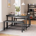 thumbnail image 1 of 3-Piece Rustic Black Dining Table Set for 4, Rectangular Wooden Kitchen Table with 2 Benches, Space-Saving Dinette Furniture for Apartment, Small Space and Home, 1 of 6