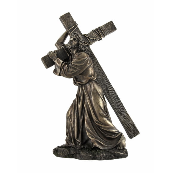 Jesus on the Way to Calvary Bronze Finished Statue - 12 Inches Tall - Cold Cast Resin with Hand-Painted Accents - a Profound Religious Sculpture for Christian Devotion