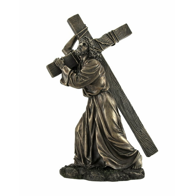 Jesus on the Way to Calvary Bronze Finished Statue - 12 Inches Tall - Cold Cast Resin with Hand-Painted Accents - a Profound Religious Sculpture for Christian Devotion