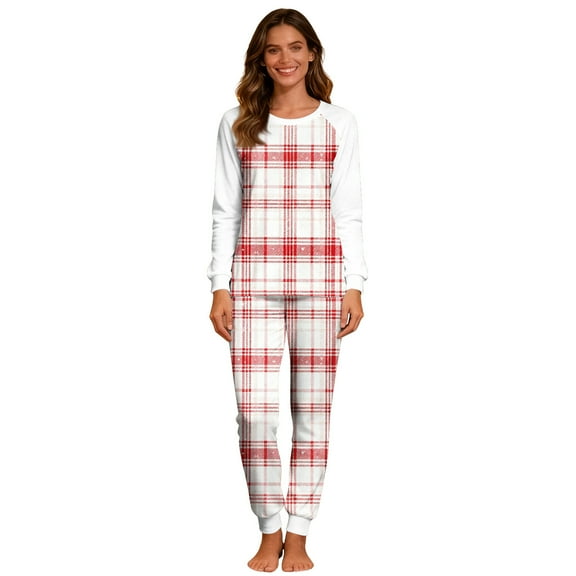 Posijego Womens Christmas Pajama Sets Plaid Printed Long Sleeve Tops Jogger Pants Lounge Sets Pjs Loungewear