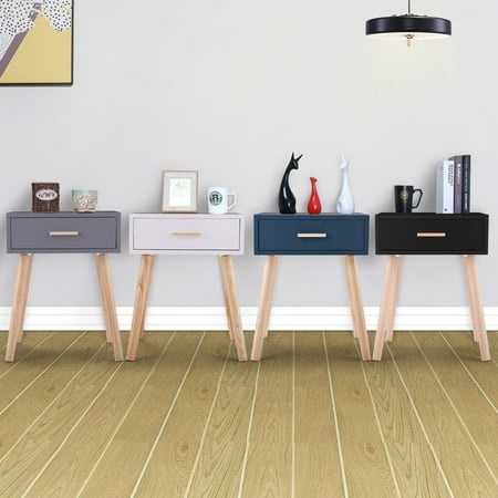 Baker Furniture Side Table Jaxpety Bedside Table with a drawer and Wooden Legs Nightstand Living Room Bedroom End Table Living Room Furniture Gray ()