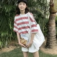 thumbnail image 6 of KOOYET Oversize Korean Style T-shirt Women Short Sleeve Striped Casual Loose Tee Hip Hop Streetwear Plus Size Cotton Blend Tshirt, 6 of 6