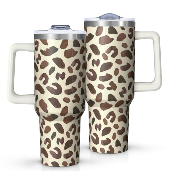 Leopard Print 40oz Tumbler– Stainless Steel Insulated Tumbler with Handle and Straw, Large Capacity Travel Cup for Hot & Cold Drinks