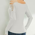 thumbnail image 6 of Summer Oversize Tops For Women Solid Colort V-Neck Off The Shoulder Long Sleeve Casual Gym Workout Clothes White XL, 6 of 9