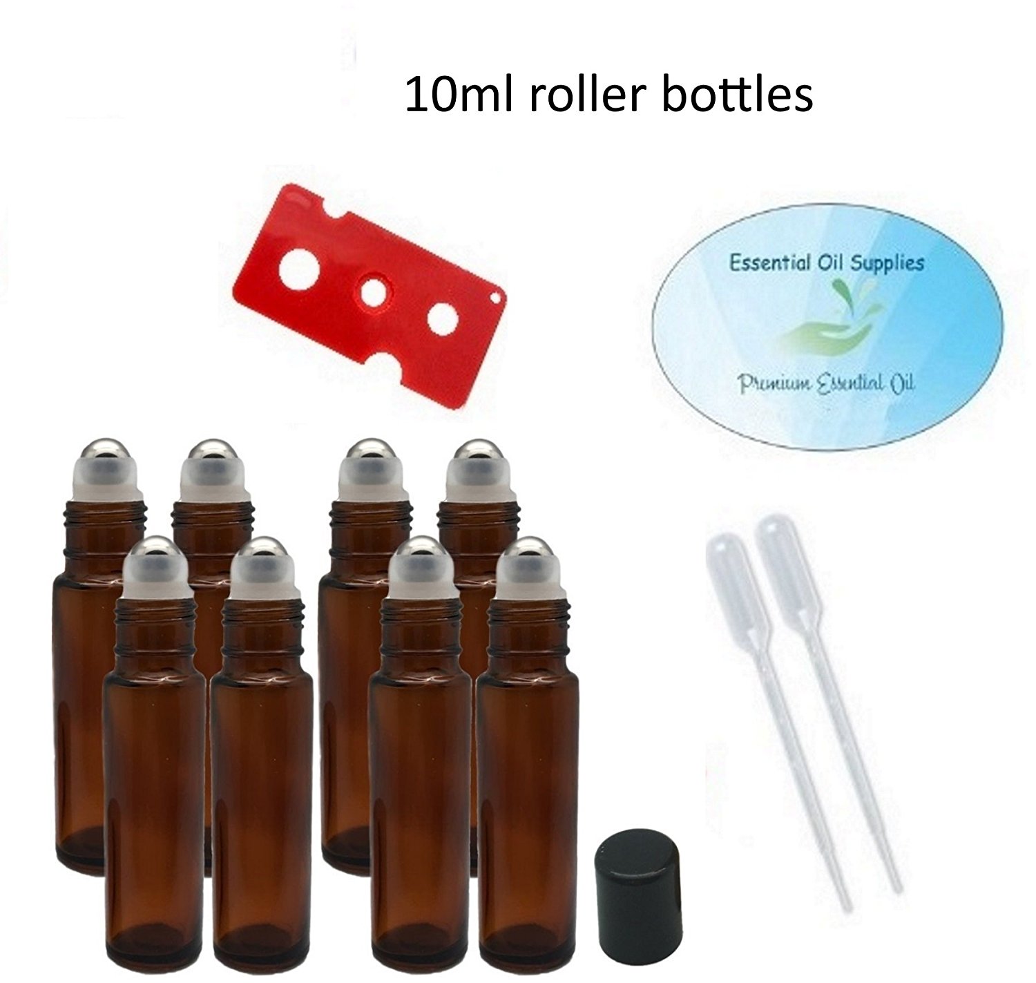 2 Dropper, 2 Bottle Opener, 2 Funnel Amber Roll on Bottles for Essential Oils 10 ml 36 Pack Glass Roller Bottles Set Simiao