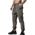 thumbnail image 2 of Zylanna Men's Cargo Pants, Multi Pockets Elastic Waist with Drawstring Loose Straight Leg Pants for Men Dark Gray, 2 of 3