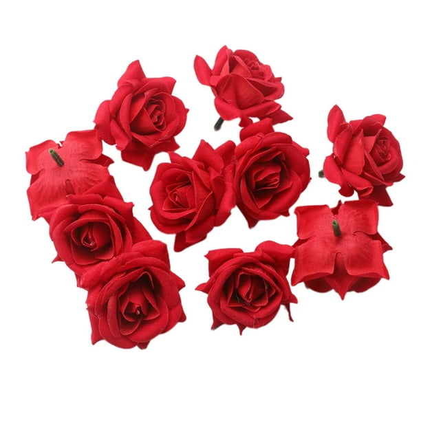 10pcs Rosas Artificiales Rojas Flores para Ramilletes Bricolaje Diadema Ramillete