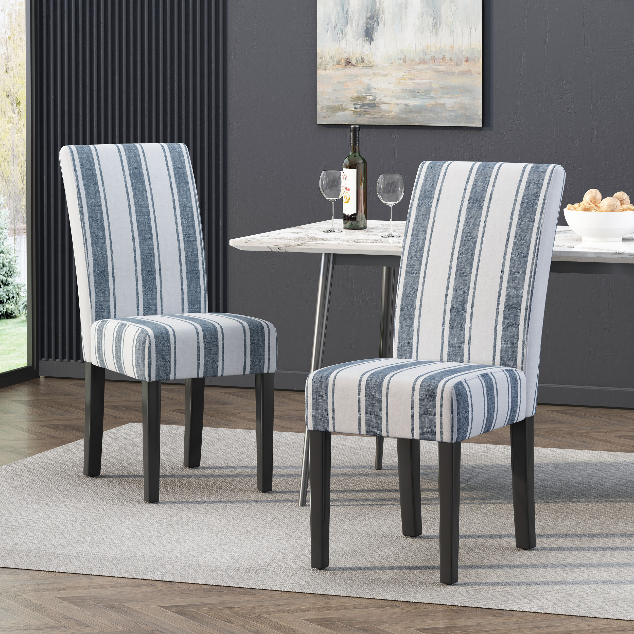 gray striped dining chairs