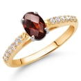thumbnail image 2 of Gem Stone King 10K Two Tone Gold Red Garnet and White Lab Grown Diamond Engagement Ring for Women (1.18 Cttw, Gemstone January Birthstone, Oval Checkerboard 7X5MM, Size 6), 2 of 4