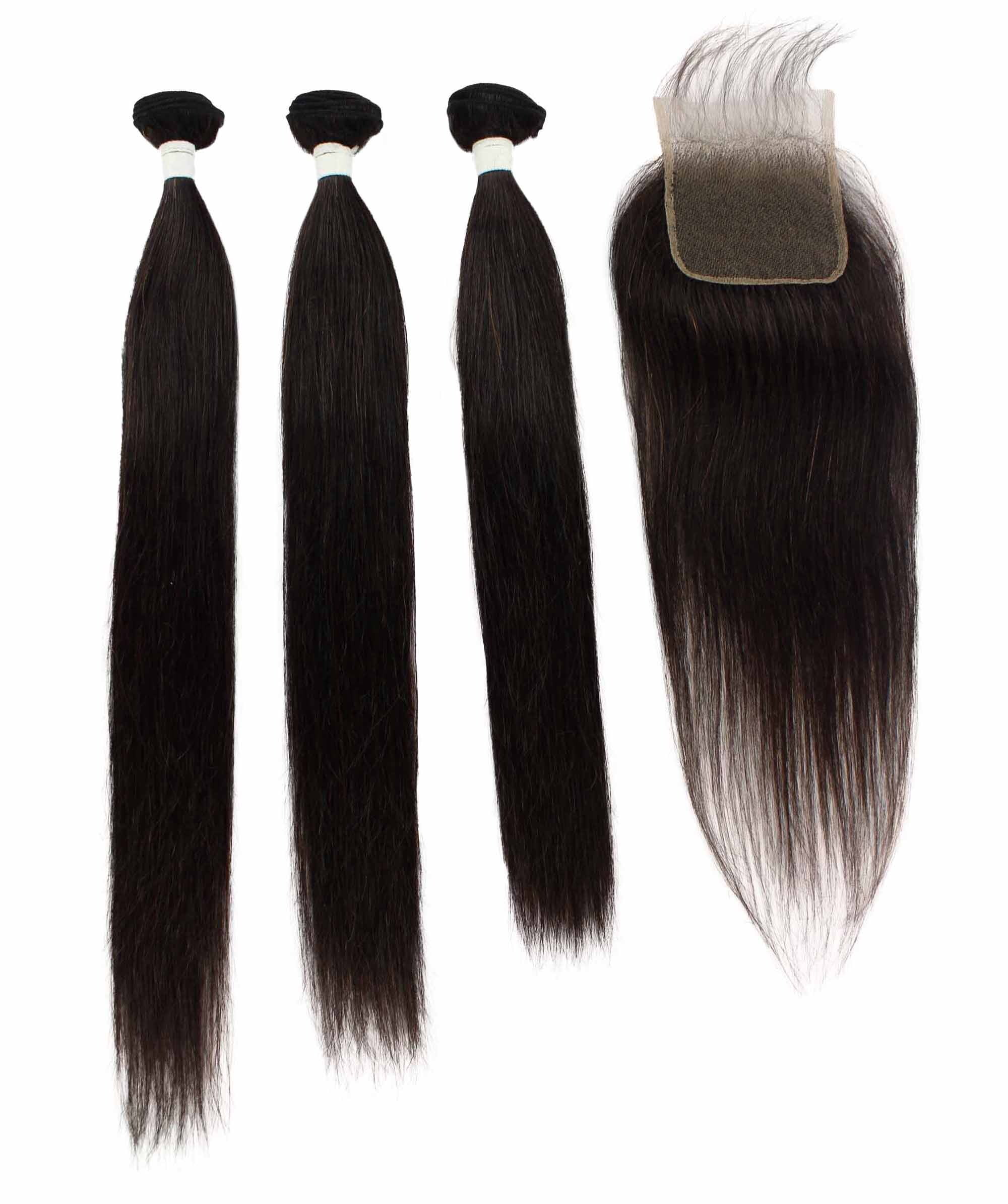 LUXLUXE Women Rico 100% Human Hair Bundle Free Part 4X4 Hand Tied Swiss Lace Closure
