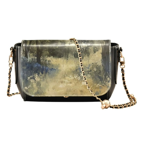 Leather Clamshell Crossbody Bag 10.4x5.5x3.7Inch Women's Crossbody Handbags Shoulder Purse Bank Card Bag Cash Bag Key Bag White Flowers and Dry Grass